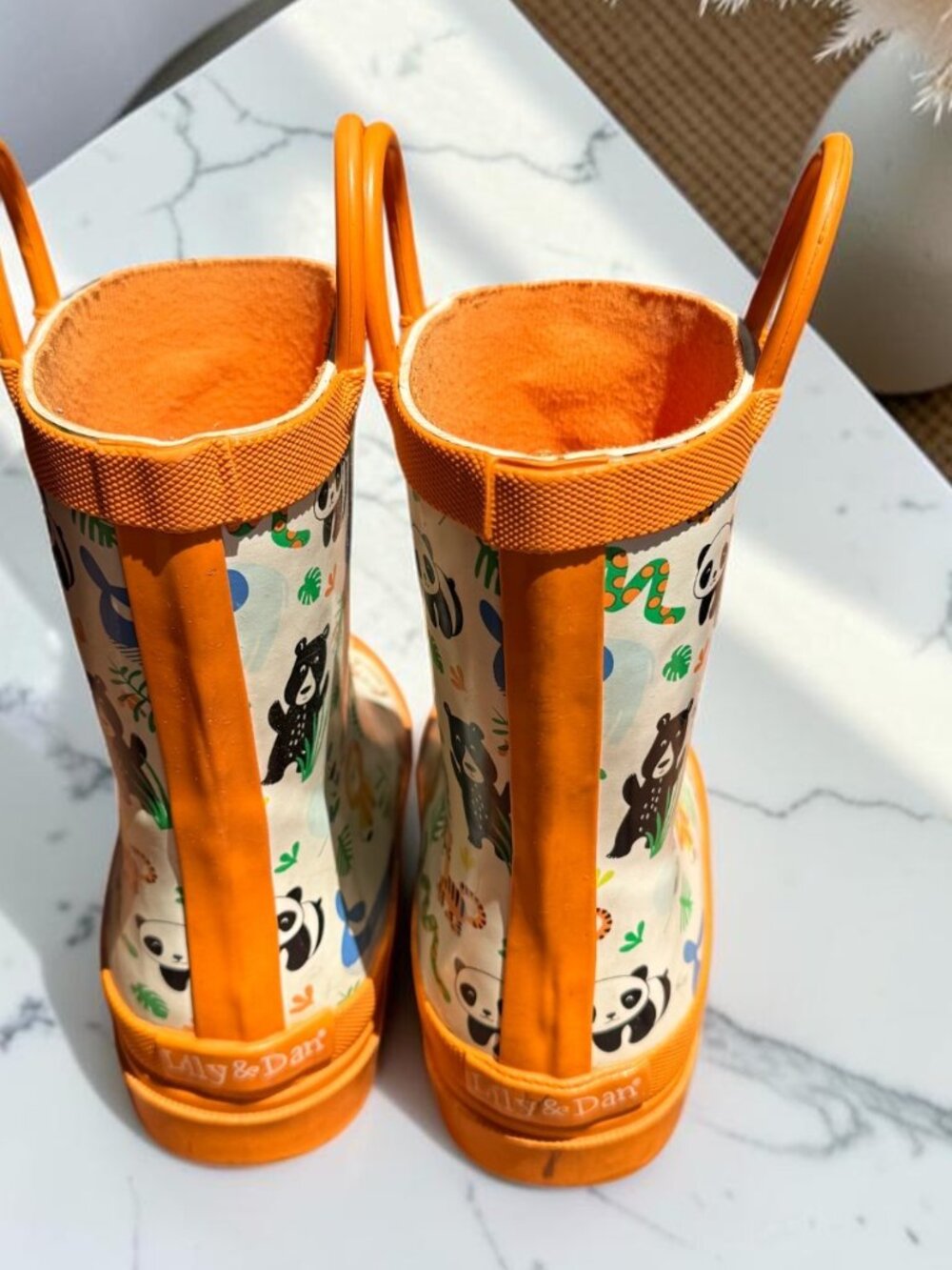 Lily & Dan Kids Safari Jungle Rain Boots Orange Animal Print Waterproof 11/12 - Picture 7 of 13